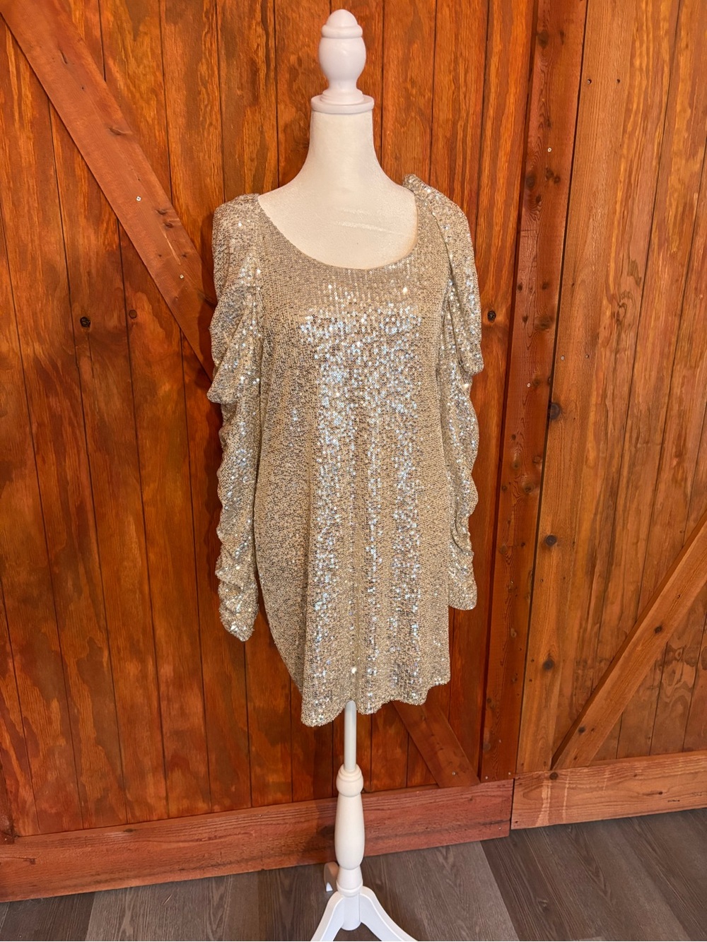 Gold Sequin Ruffled Sleeve Tunic Top